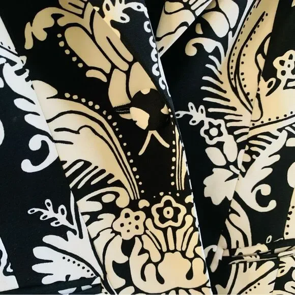 Marciano Black & White Paisley Corset Tie Back Cropped Silk Blazer | Size 4 - Picture 3 of 12